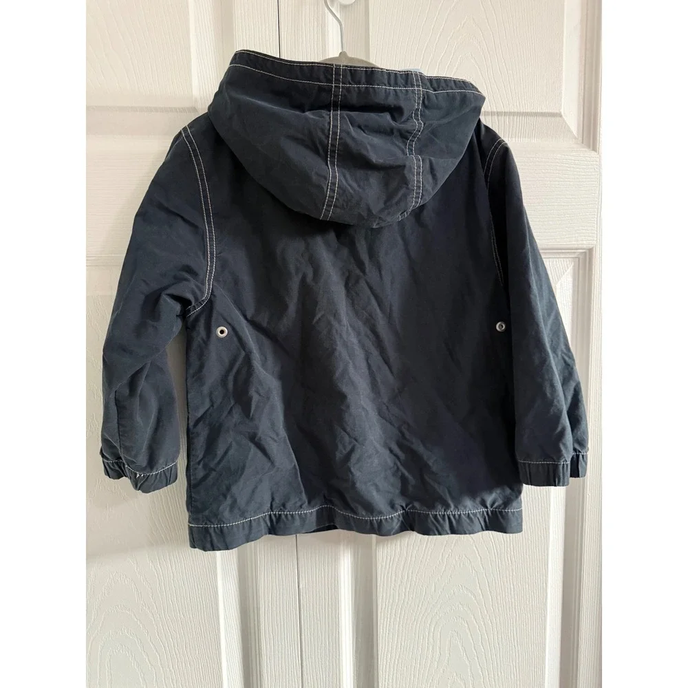 Gymboree Boys Navy Blue‎ Light Blue Stripe Hooded Jacket XS 3/4